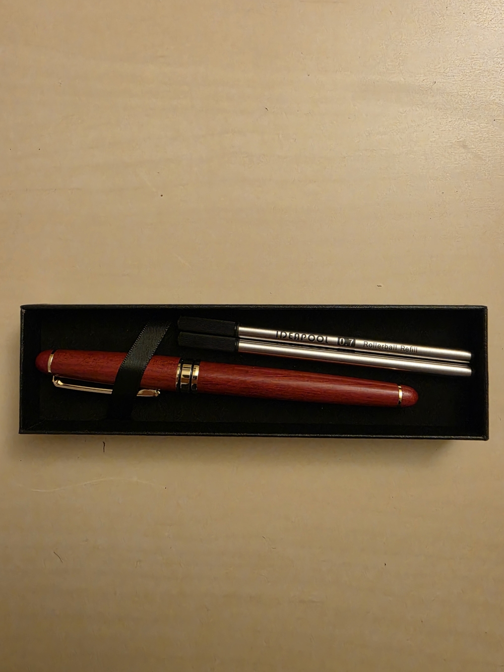 Ideapool Red Wood Finish Rollerball Pen with 2 Refill Set